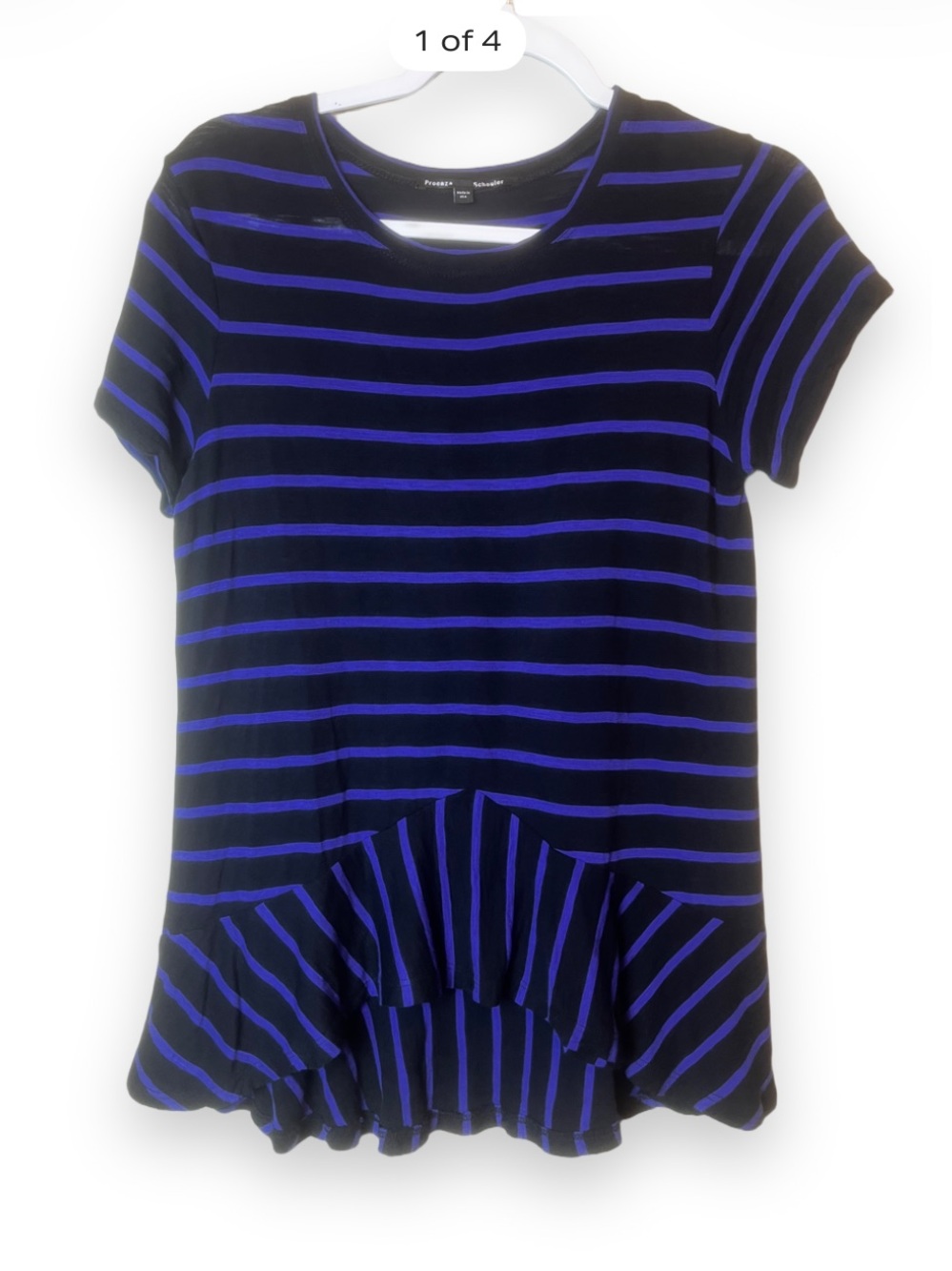 Proenza Schouler Striped Cotton Jersey Peplum Top in Royal Blue/Black Size M
